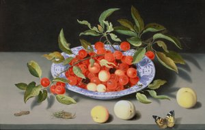 Ainda vida de cerejas e pêssegos
